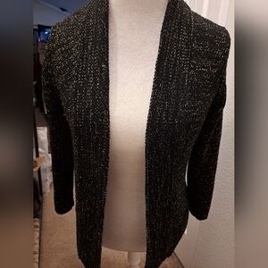 Black Open Cardigan With Gold Glitter